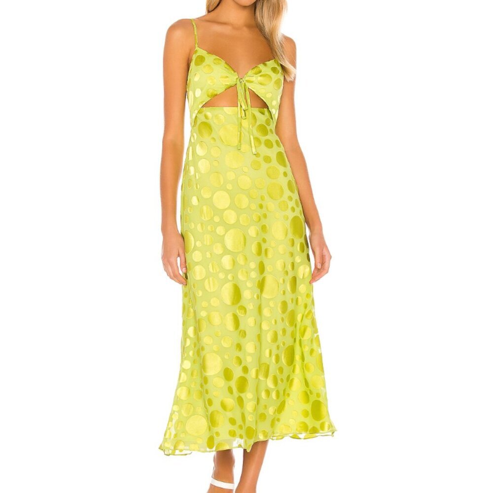 Revolve Lovers + Friends Felicity Midi Maxi Dress Polka Dot Green Satin Cutout - Picture 1 of 5